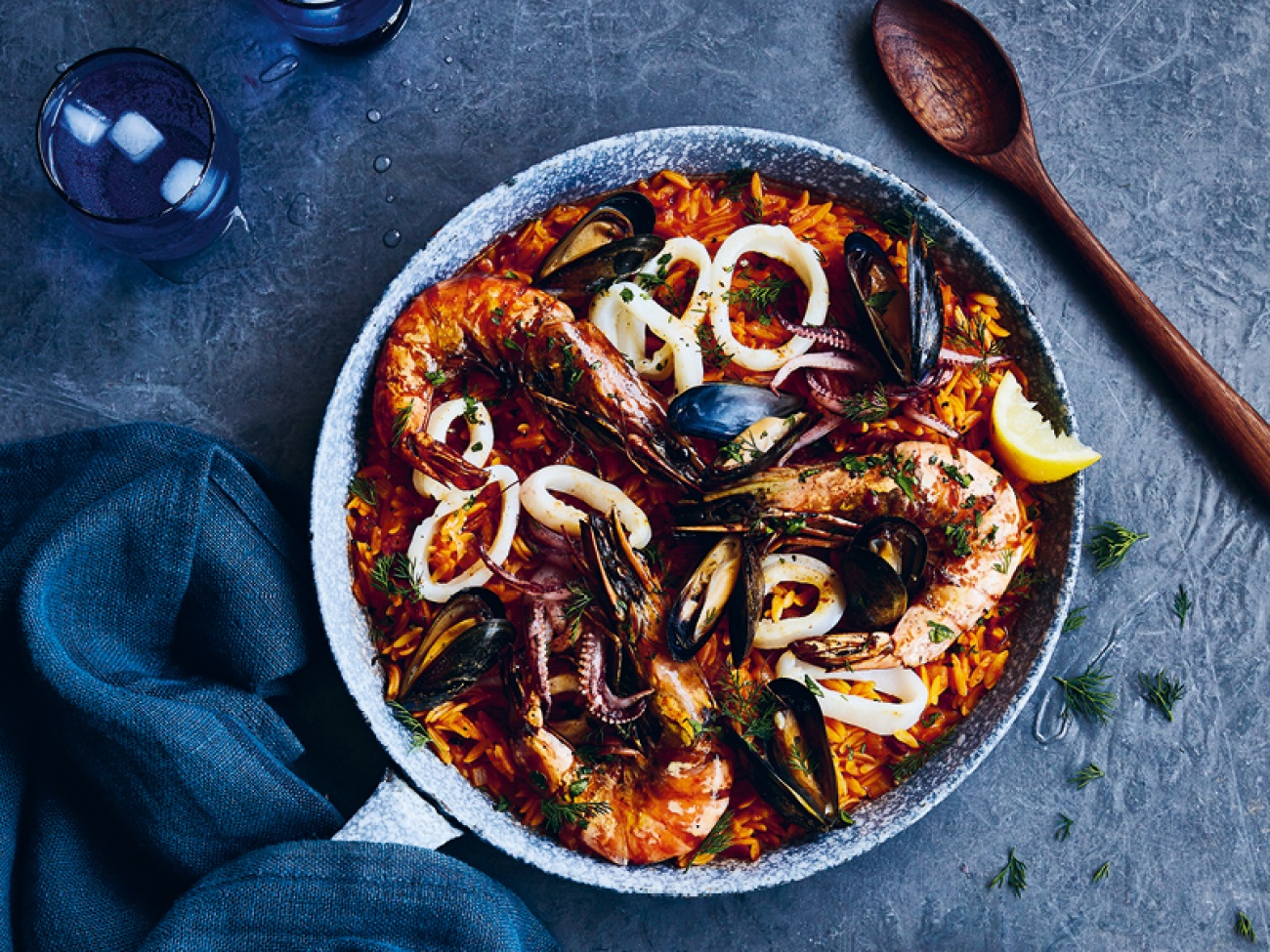 Seafood Orzo Paella with Saffron & Herbs Living North